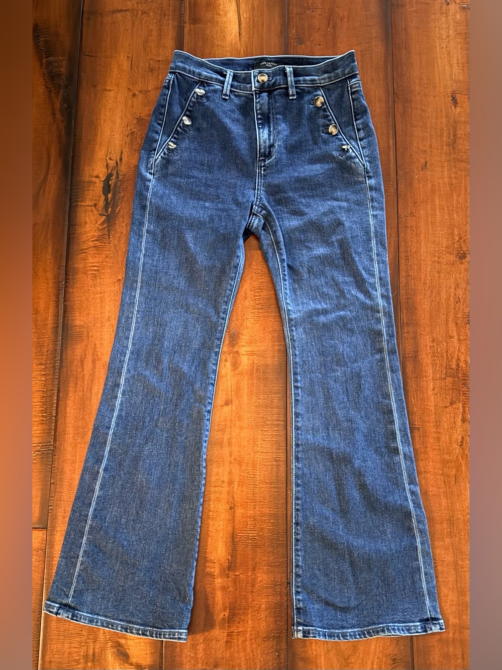 Ann Taylor Dark Blue Flare Jeans with Button Pocket Detail